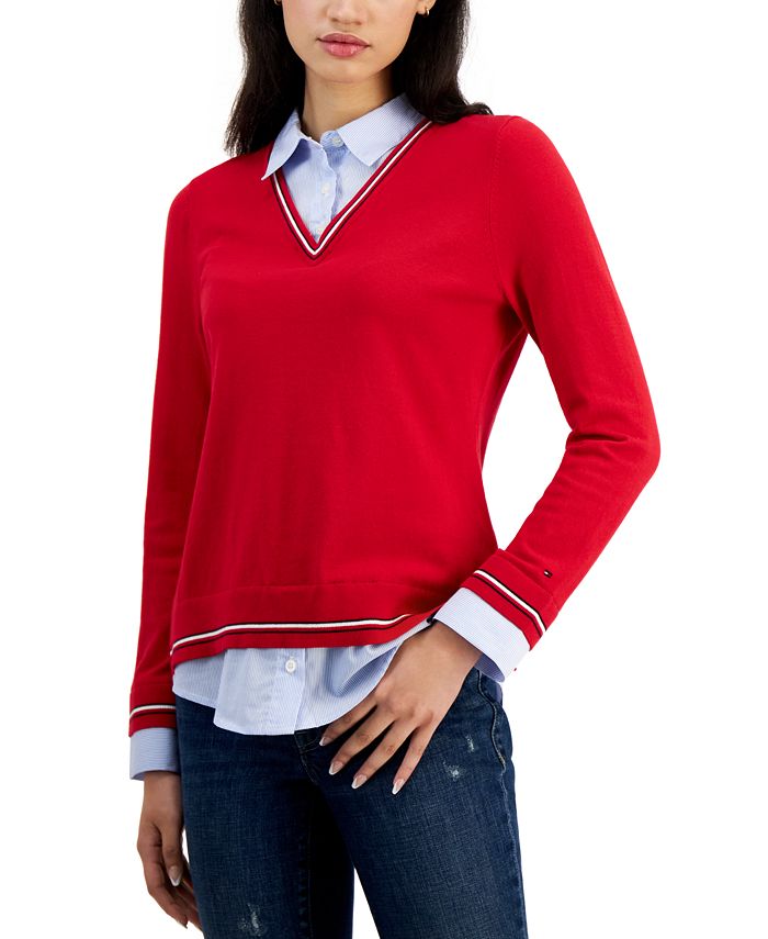 Hilfiger Women's Cornell Cotton Layered-Look Sweater - Macy's