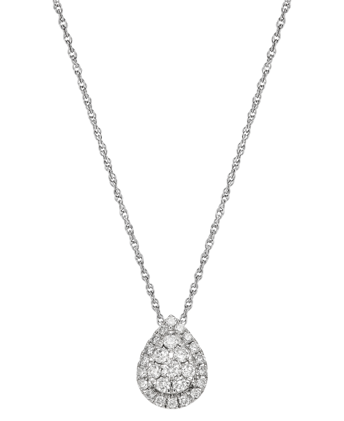Lab-Created Diamond Teardrop Halo Cluster Pendant Necklace (3/8 ct. t.w.) in Sterling Silver, 16" + 2" extender - Sterling Silv