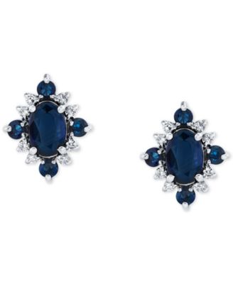 Sapphire (1-5/8 ct. t.w.) & Diamond (1/8 ct. t.w.) Oval Halo Stud Earrings in 10k White Gold