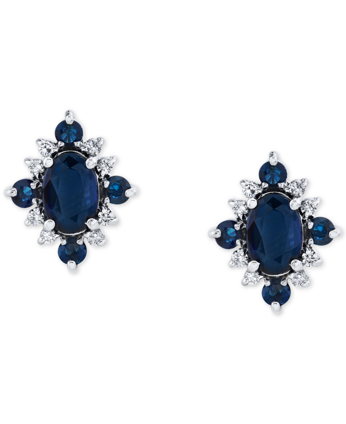 Sapphire (1-5/8 ct. t.w.) & Diamond (1/8 ct. t.w.) Oval Halo Stud Earrings in 10k White Gold
