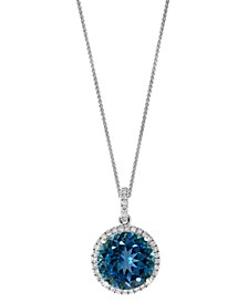 London Blue Topaz (7-1/4 ct. t.w.) & Diamond (1/4 ct. t.w.) Halo Pendant Necklace in 14k White Gold, 16" + 2" extender