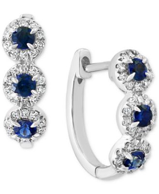 Lali Jewels Sapphire (1/3 ct. t.w.) & Diamond (1/5 ct. t.w.) Oval Hoop Earrings in 14k Rose Gold ( Also in White Gold) - Sapphire/White Gold