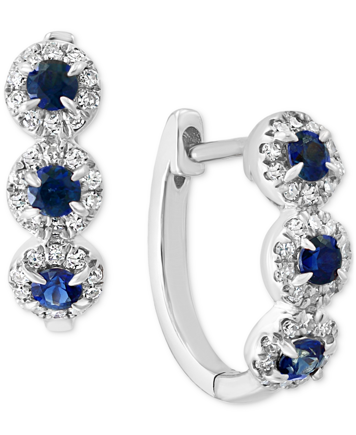 Sapphire (1/3 ct. t.w.) & Diamond (1/5 ct. t.w.) Oval Hoop Earrings in 14k Rose Gold ( Also in White Gold) - Sapphire/Rose Gold