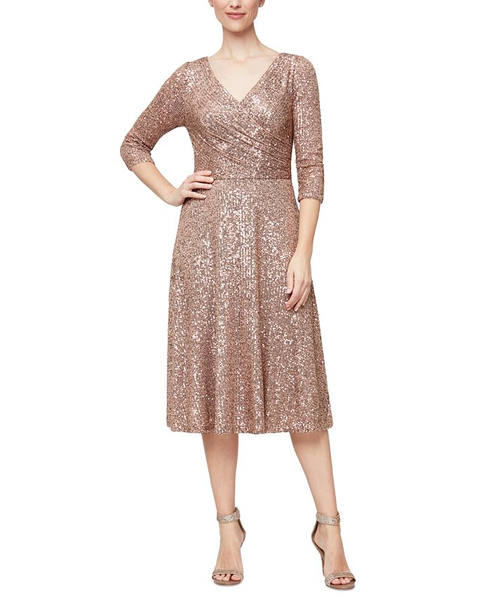 Alex Evenings Women s Sequined 3 4 Sleeve Dress Macy s