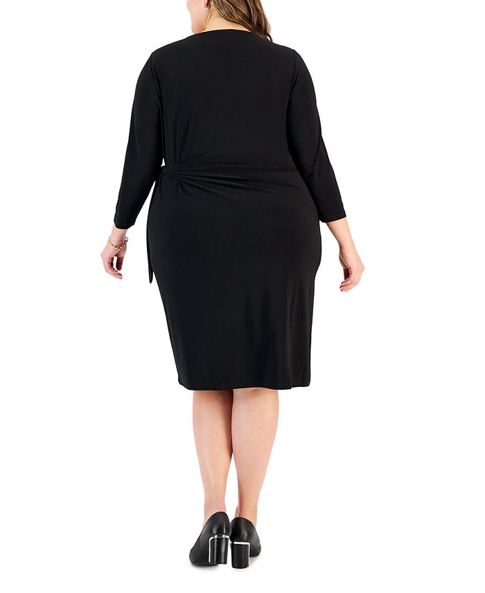 Kasper Plus Size Anise Faux-Wrap 3/4-Sleeve Dress & Reviews - Dresses ...