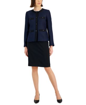 Le Suit - Women's Houndstooth-Print Skirt Suit