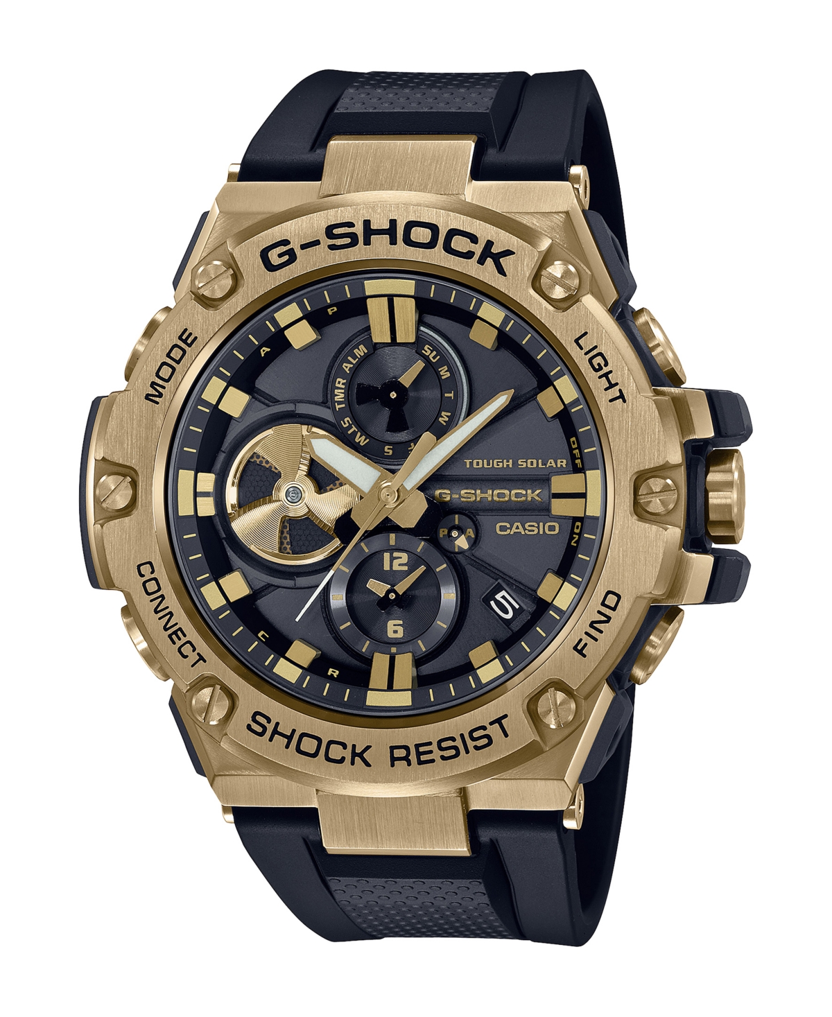 G-SHOCK G-SHOCK MEN'S GOLD-TONE AND BLACK RESIN STRAP WATCH 53.8MM GSTB100GB1A9