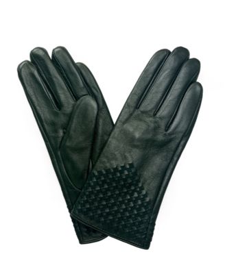 Women's Woven Genuine Leather Touchscreen Glove