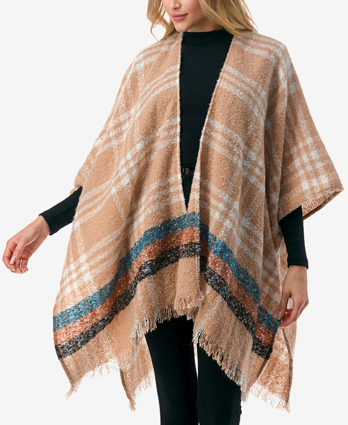 Marcus Adler Women's Plaid Poncho In Brown