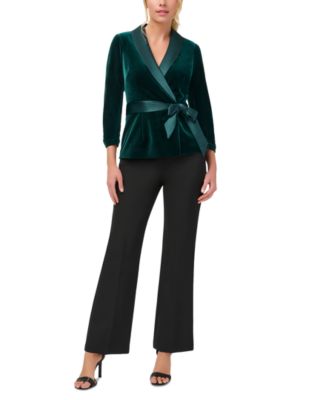 Adrianna Papell - Women's Belted Velvet Shawl-Lapel Blazer