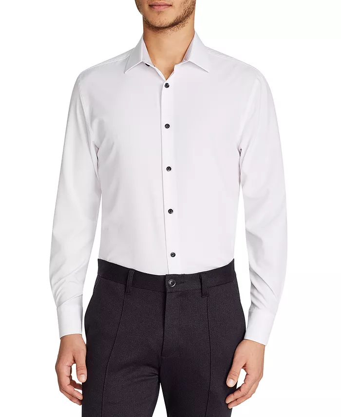 Men's Slim-Fit Solid Performance Stretch Cooling Comfort Dress Shirt