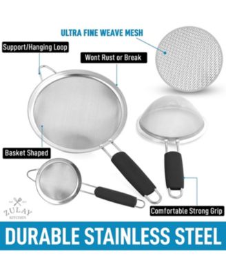 Set of 3 Premium Stainless Steel Fine Mesh Strainer with Non-Slip Handles