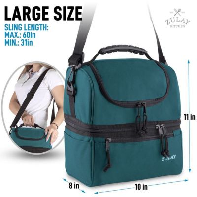 Insulated 2-Compartment Lunch Box Bag With Strap