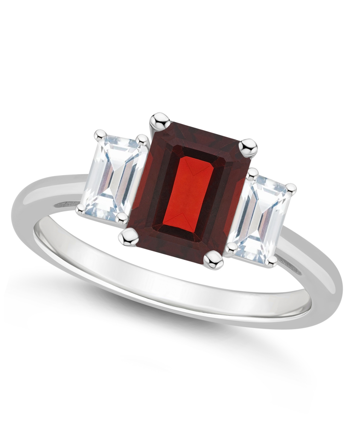 Macy's Women's Garnet (1-9/10 Ct.t.w.) And White Topaz (3/4 Ct.t.w.) 3-stone Ring In Sterling Silver