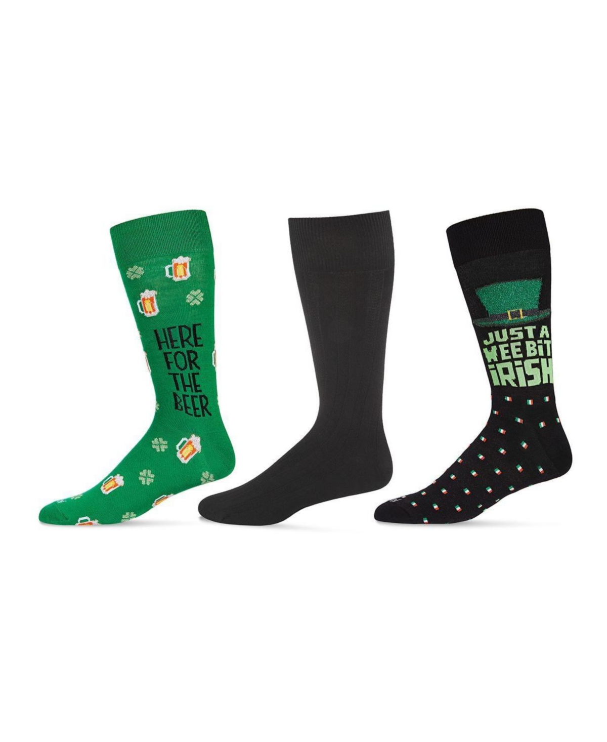 Men's St. Patrick's Day Assortment Socks, Pack of 3 - Green, Black