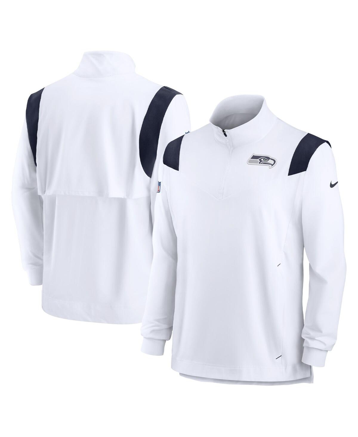 Shop Nike Men's  White Seattle Seahawks Sideline Coaches Chevron Lockup Quarter-zip Top