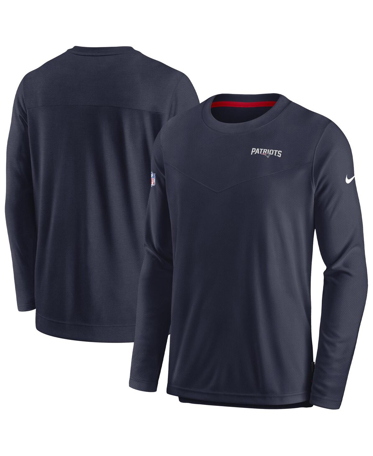 Shop Nike Men's  Navy New England Patriots Sideline Lockup Performance Long Sleeve T-shirt