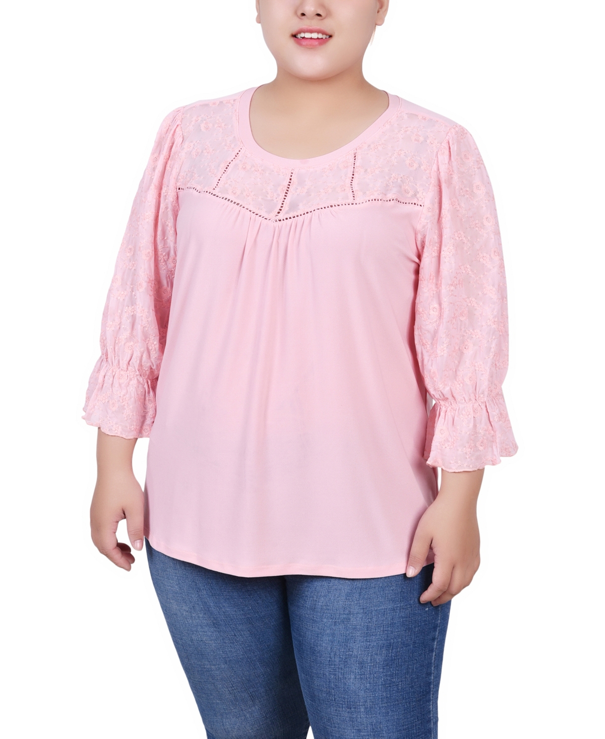 Ny Collection Plus Size 3/4 Sleeve Crepe Top In Mellow Rose