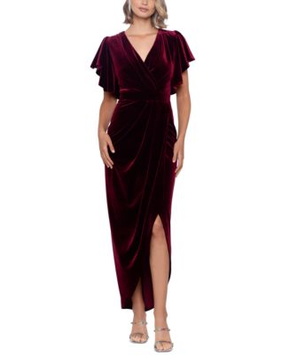 Betsy & Adam Women's V-Neck Short-Flutter-Sleeve Velvet Gown - Macy's