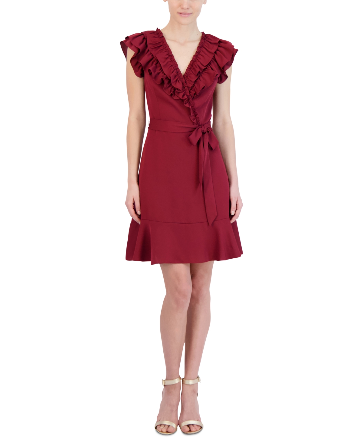 Bcbgmaxazria Women s Ruffled Tie Waist Fit Flare Dress Smart