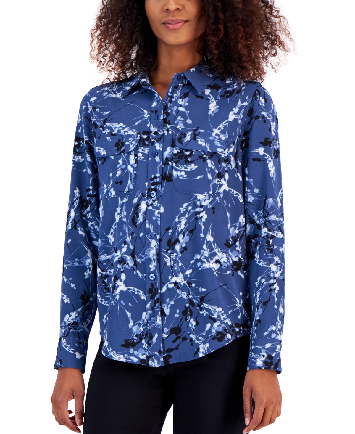 Alfani Women's Button-front Shirt, Created For Macy's In Blue Floral