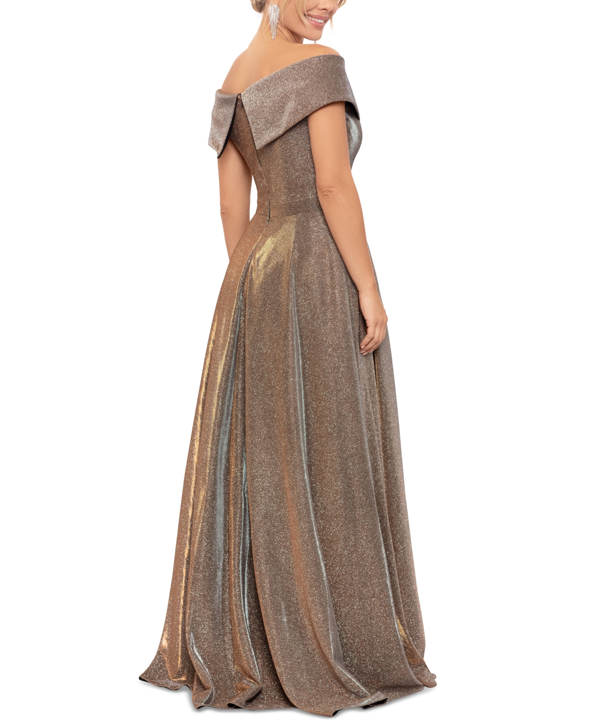 Xscape Women's Off-The-Shoulder Sequin-Knit Fit & Flare Gown