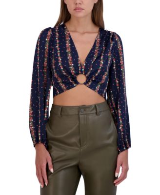 BCBGeneration - Women's V-Neck Long-Sleeve O-Ring Top
