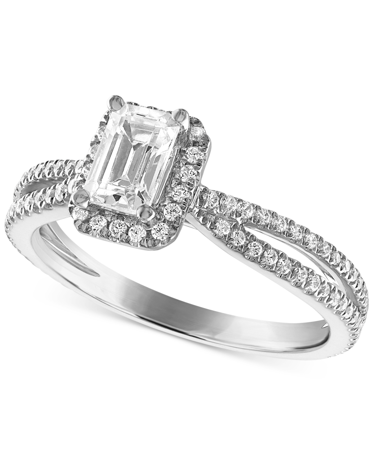 Certified Diamond Emerald-Cut Engagement Ring (7/8 ct. t.w.) in 14k White Gold featuring diamonds with the De Beers Code of Origin, Created fo