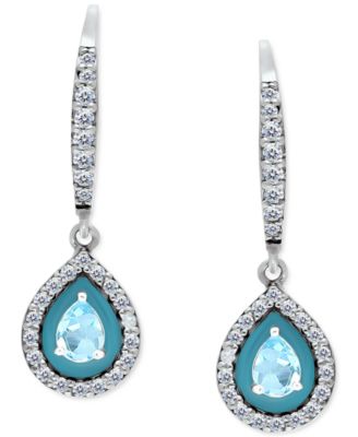 Giani Bernini - Amethyst (1/5 ct. t.w.), Cubic Zirconia, & Enamel Pear Dangle Hoop Earrings in Sterling Silver (Also in Lab-Created Opal & Blue Topaz)