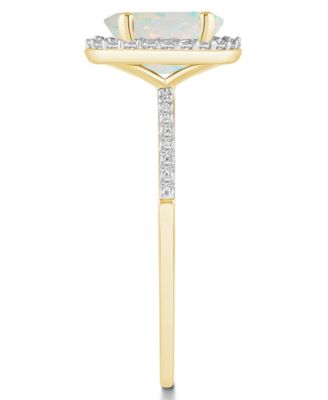 Lab-Grown Opal (1/2 ct. t.w.) and Lab-Grown Sapphire (1/5 ct. t.w.) Halo Ring in 10K Gold