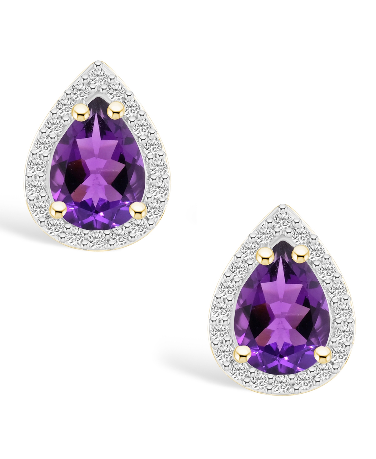 (1-1/3 ct. t.w.) and Lab Grown Sapphire (1/5 ct. t.w.) Halo Studs in 10K Yellow Gold - Amethyst