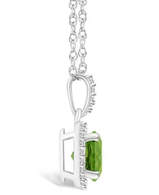 Peridot (1-1/2 ct. t.w.) and Lab Grown Sapphire (1/6 ct. t.w.) Halo Pendant Necklace in 10K White Gold