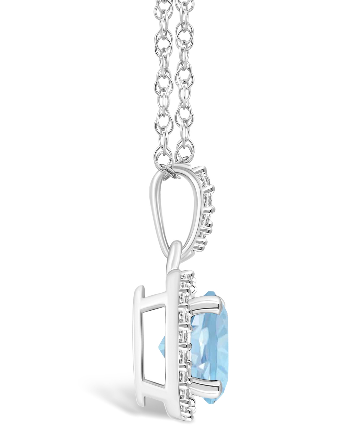Macy's Lab Grown Spinel(1-2/5 ct. t.w.) and Lab Grown Sapphire (1/6 ct. t.w.) Halo Pendant Necklace in 10K White Gold - Aquamarine