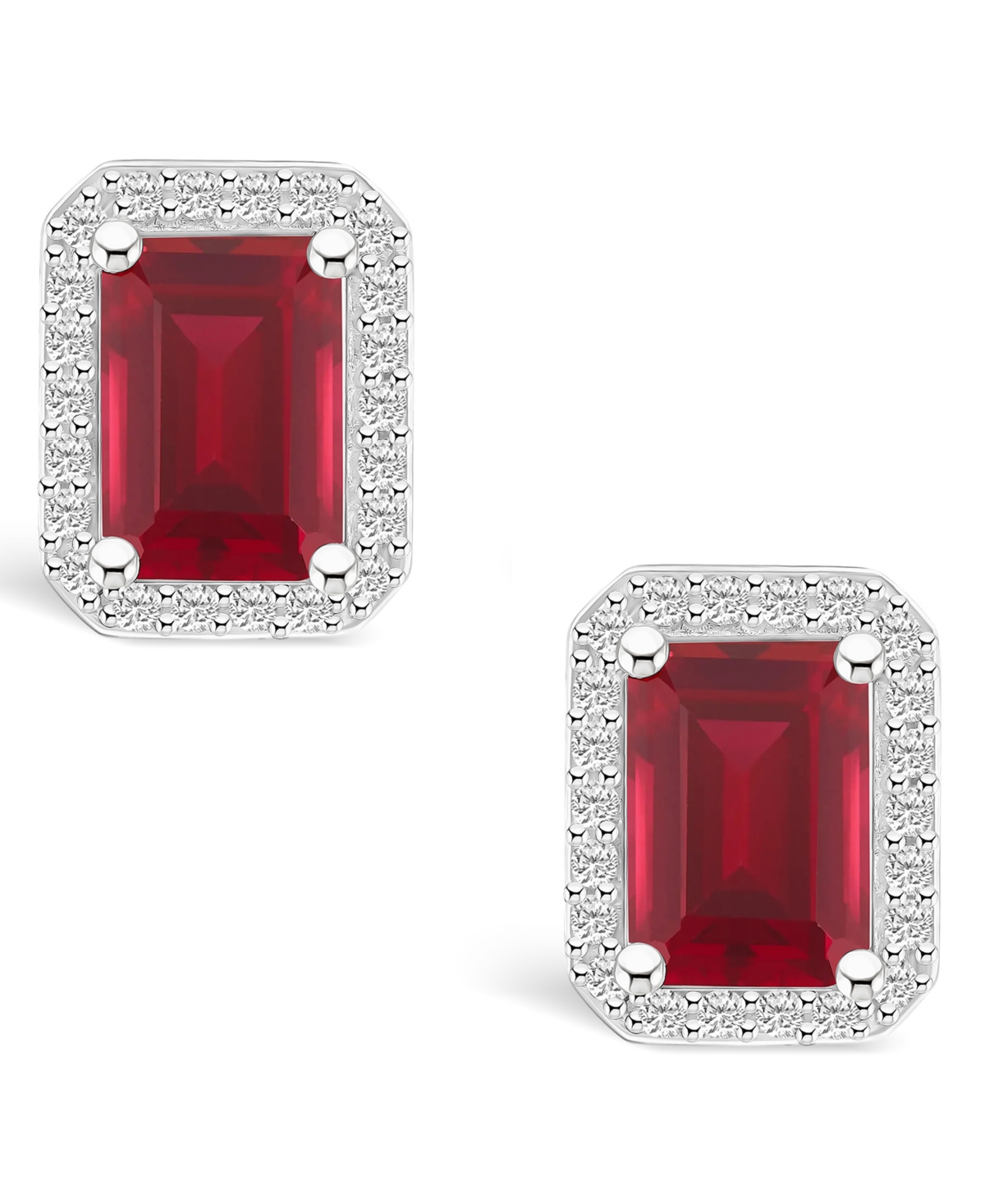 Macy's Lab Grown(2-2/5 ct. t.w.) and Lab Grown Sapphire (1/4 ct. t.w.) Halo Studs in 10K White Gold - Ruby