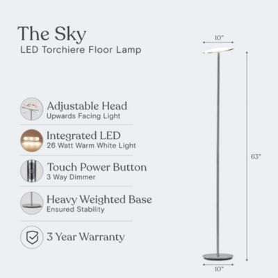 Sky 63" Super Bright LED Torchiere Modern Floor Lamp with Adjustable Head