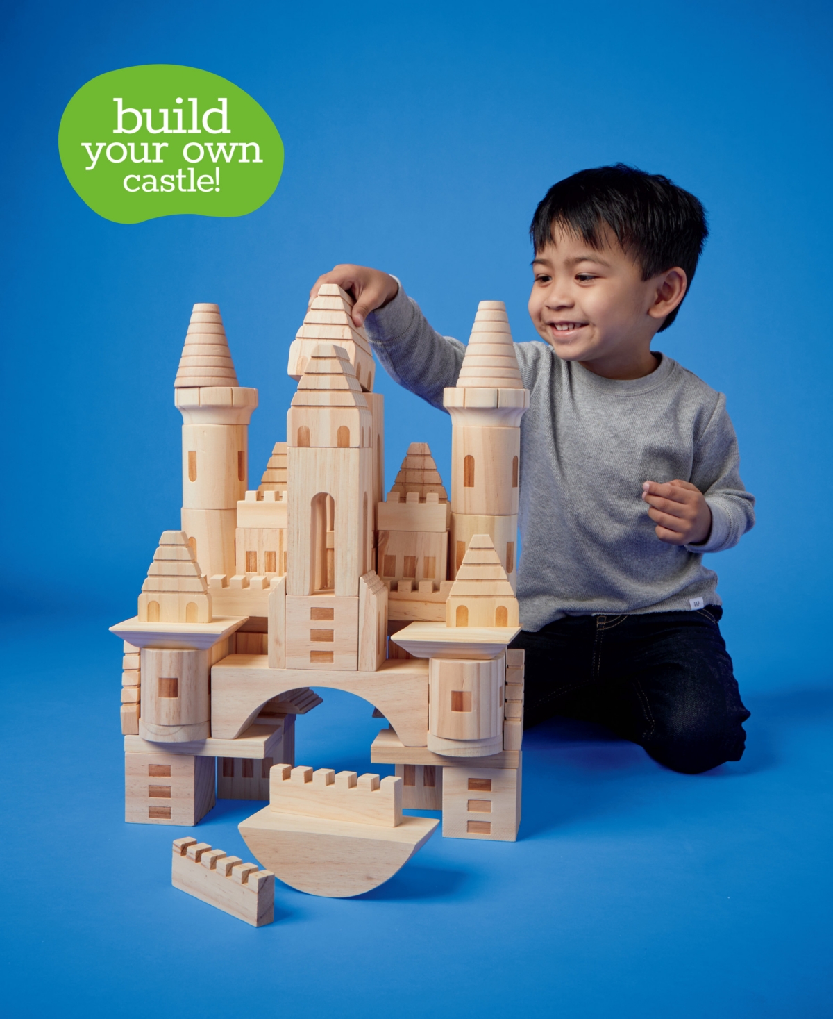 Shop Geoffrey's Toy Box Solid Pine Wooden Castle Block Play Set, Created For Macy's In Tan