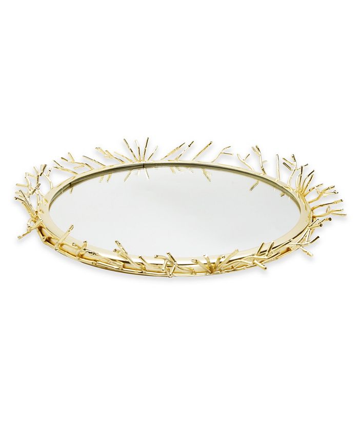 Classic Touch Decorative Round Mirror Tray with Design Border, 13" x 2