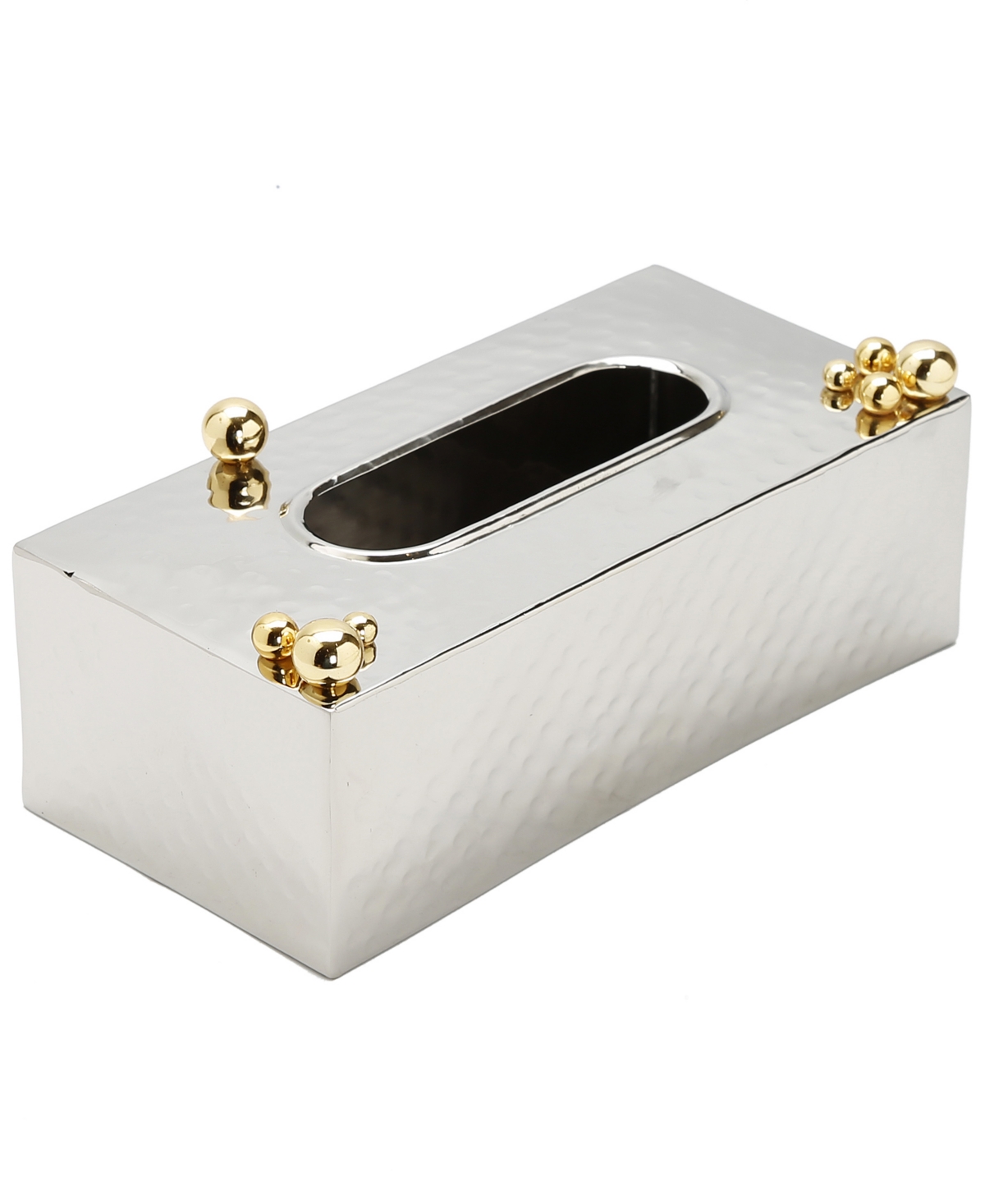 Hammered Stainless Steel Tissue Box Ball Design on Top, 11" x 5" - Silver-Tone and Gold-Tone