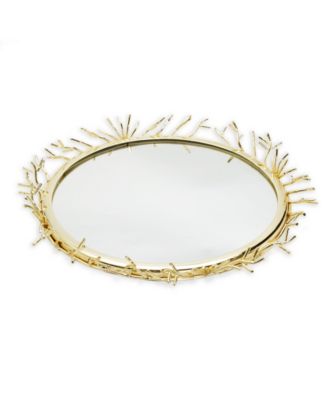 Decorative Round Mirror Tray with Design Border, 13" x 2"