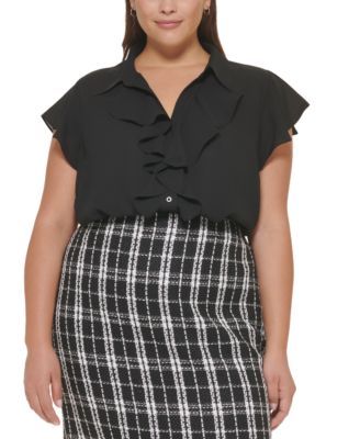 Calvin Klein - Plus Size Ruffled Cap-Sleeve Blouse