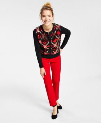 Charter Club Womens Sequined Cardigan Pull On Pants Created For Macys
