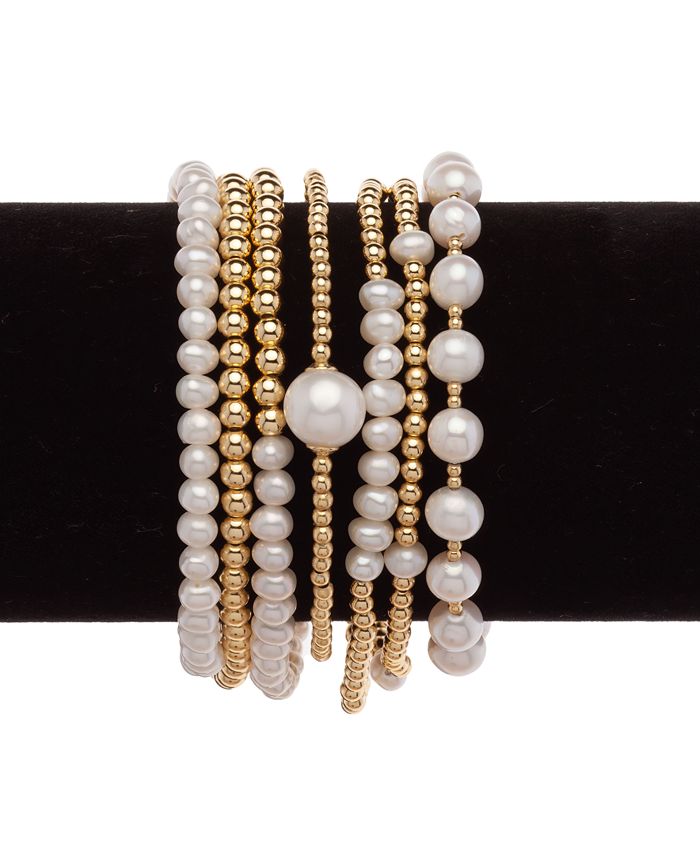 Macy's Cultured Freshwater Pearl (41/2 5mm) Polished Bead Stretch Bracelet in 18k GoldPlated