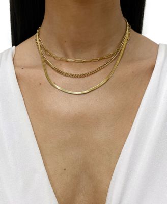 Curb Chain, Paper Clip Chain, and Herringbone Chain Necklace Set