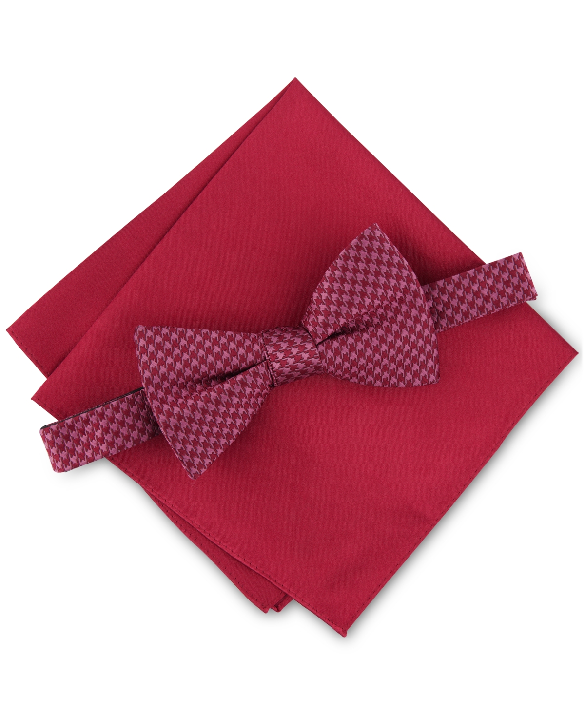 Alfani Men's Houndstooth Bow Tie & Pocket Square Set, Created For Macy's In Red