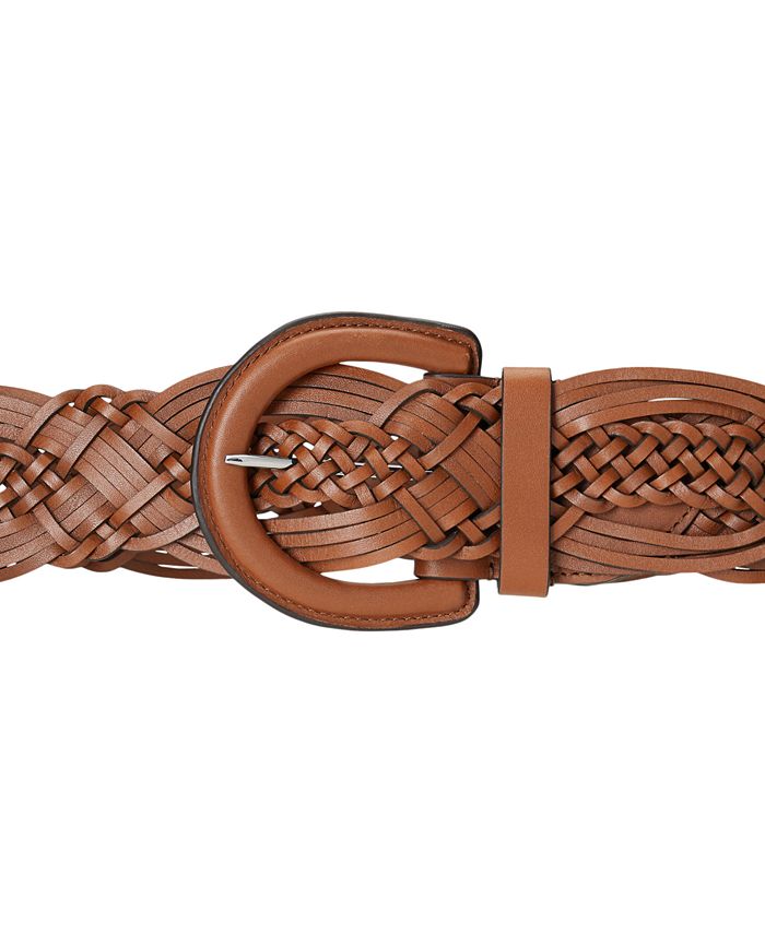 Lauren Ralph Lauren Braided O-Ring Brown Leather Double Belt, Size XL