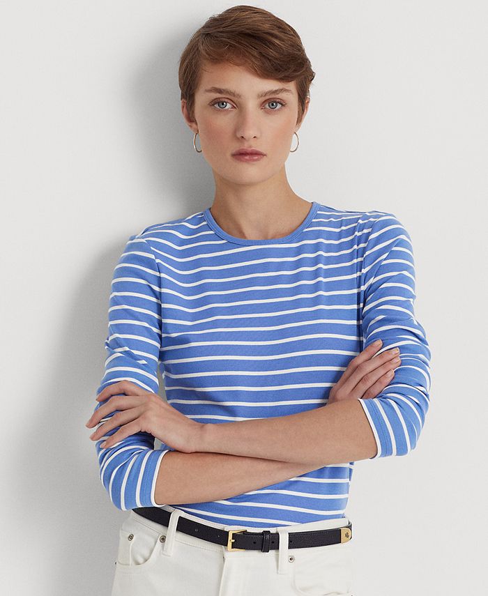 Lauren Ralph Lauren Women's Striped Stretch Cotton Long-Sleeve T-Shirt &  Reviews - Tops - Women - Macy's
