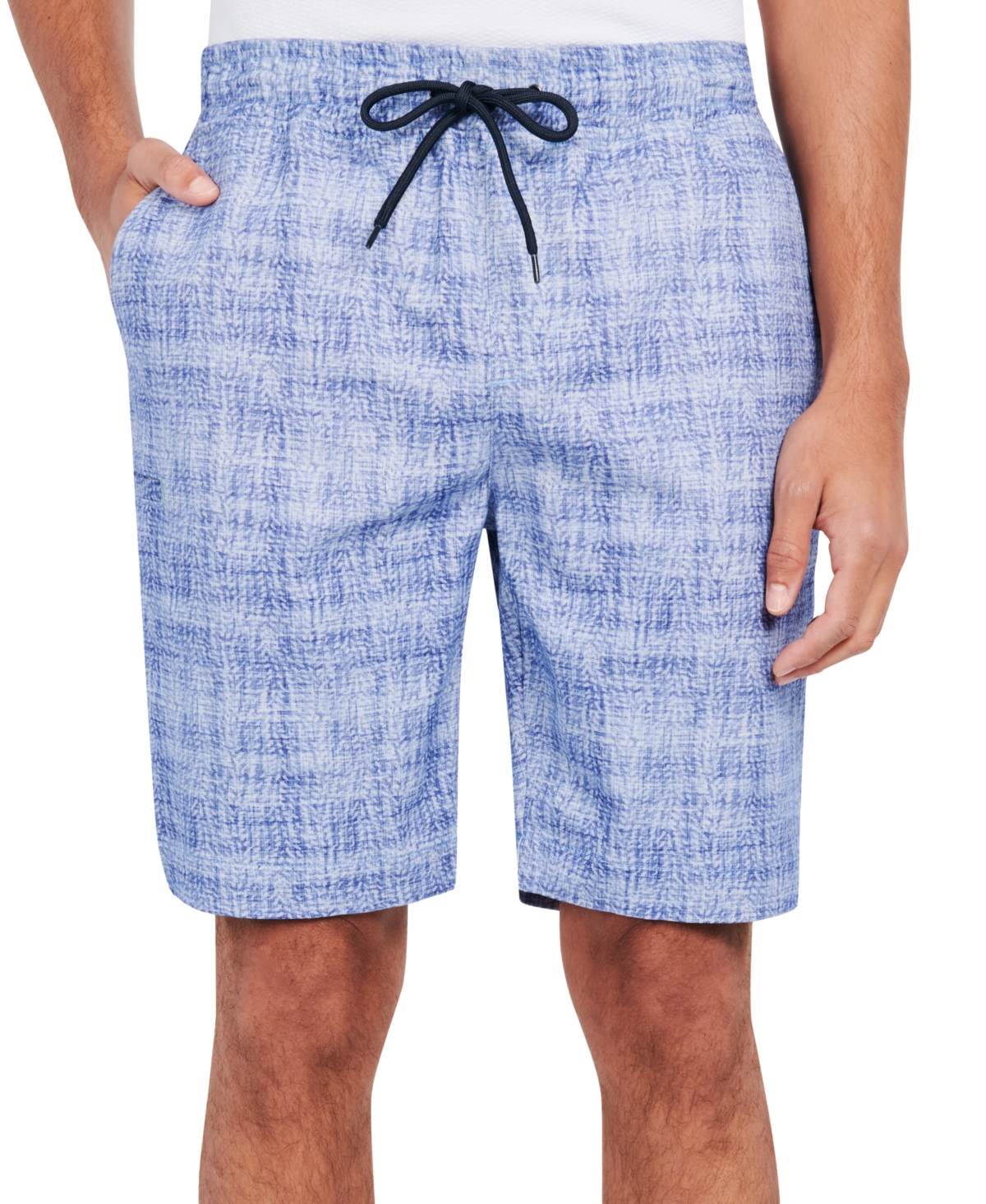 Men's Slim-Fit Stretch Printed Drawstring Shorts - Navy