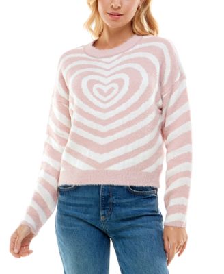 No Comment - Juniors' Fuzzy Heart Crewneck Sweater