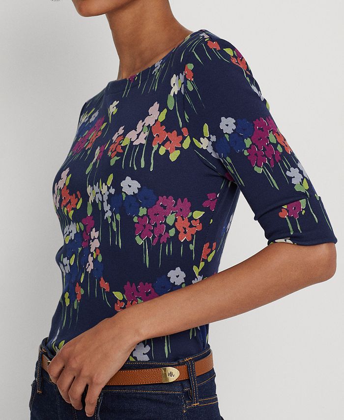 Tie Neck Cotton Watercolor Big Floral Shirt
