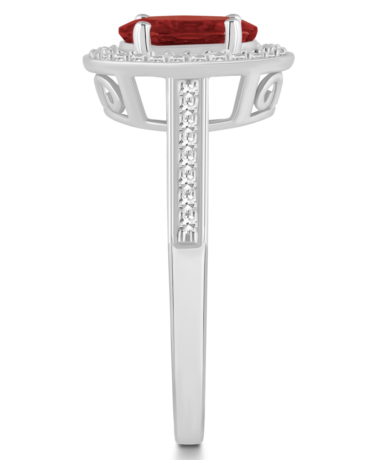 Macy's(1-1/2 ct. t.w.) and Diamond (1/5 ct. t.w.) Halo Ring in Sterling Silver - Garnet